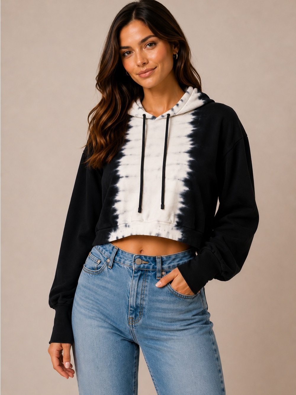 NSF Tie-Dye Cropped Hoodie in Navy and White size Small